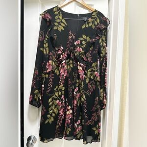 NWT Kensie Black Dress with Pink and Green Floral Design